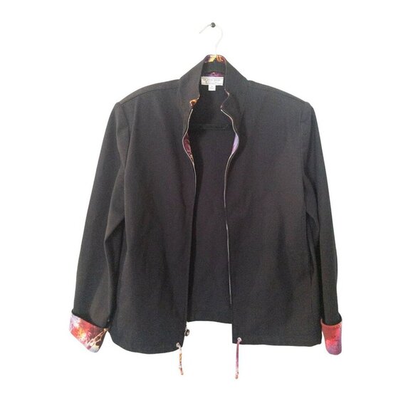 St. John Jackets & Blazers - St. John Sport Black Jacket With Vibrant Printed Lining & Adjustable Drawstring